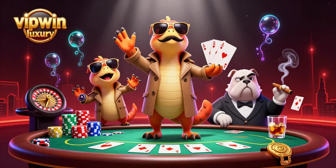 Experience the excitement of vipwin luxury with cartoon raptors sneaking into a casino.